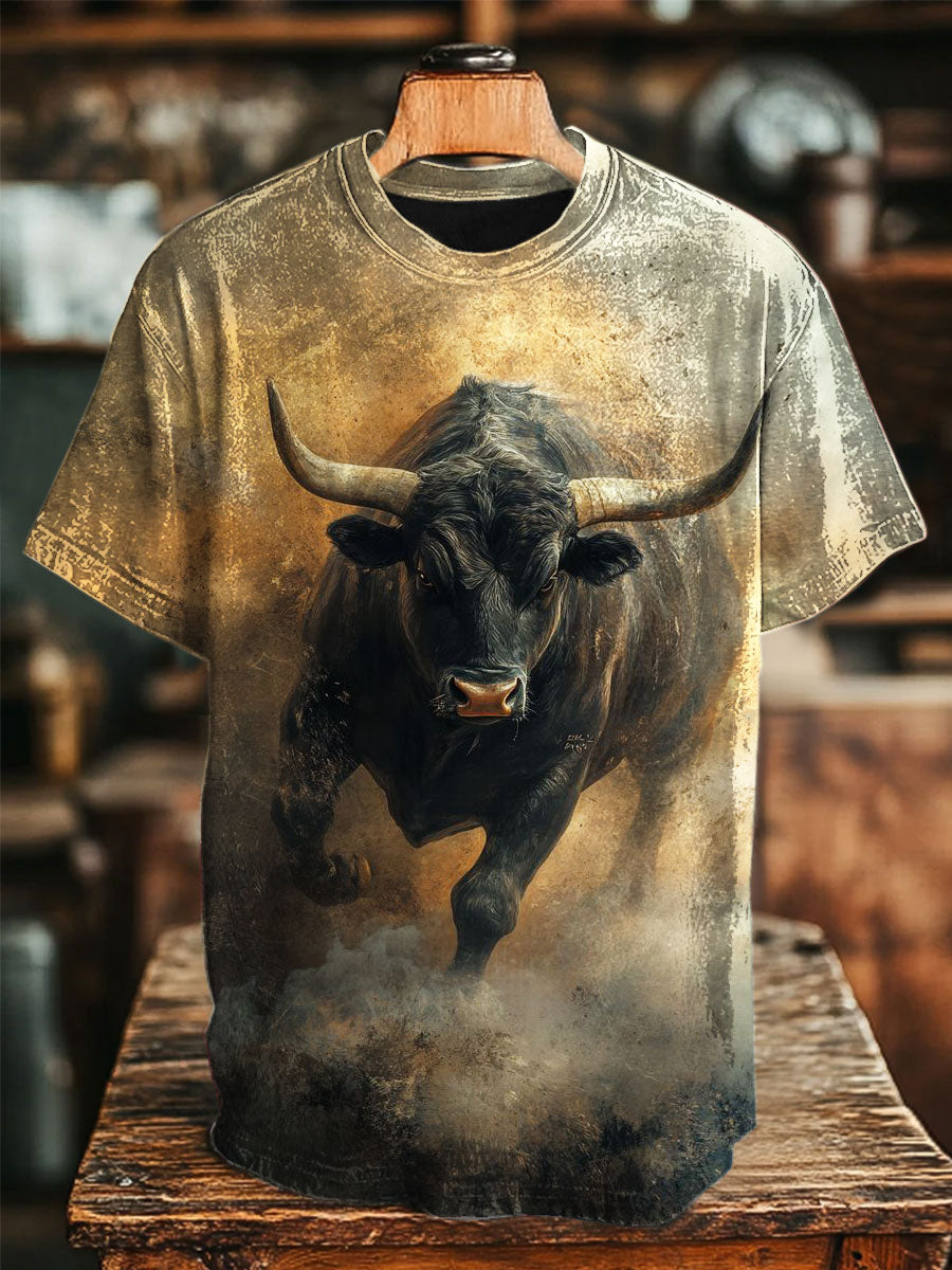 Unisex Bull Art Print Casual Tee