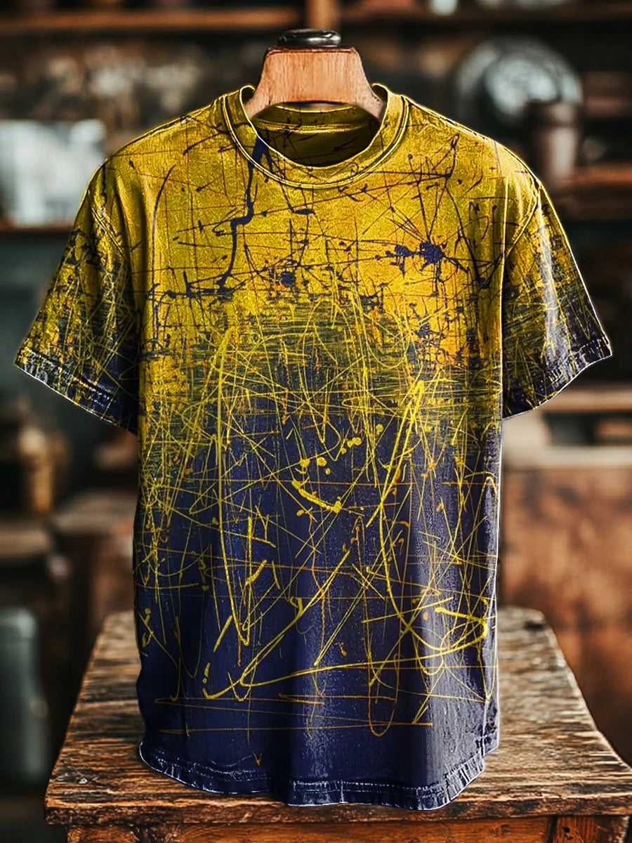 Unisex Vintage Line Art Print Casual Loose Tee