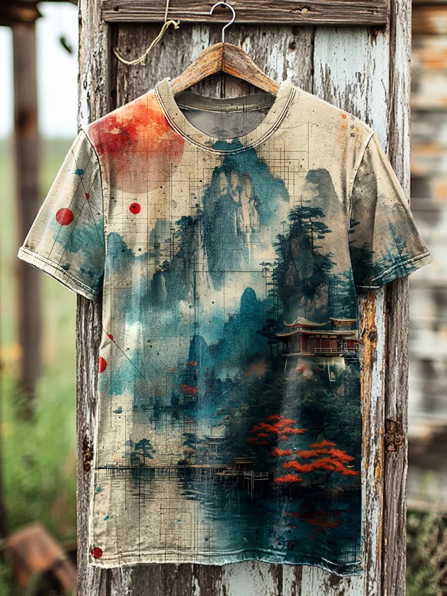 Unisex Vintage Abstract Sunscape Art  Tee