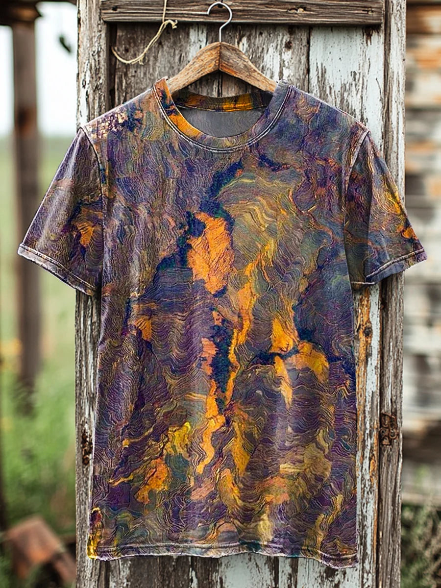 Unisex Vintage Purple Line Textured Print Casual Tee