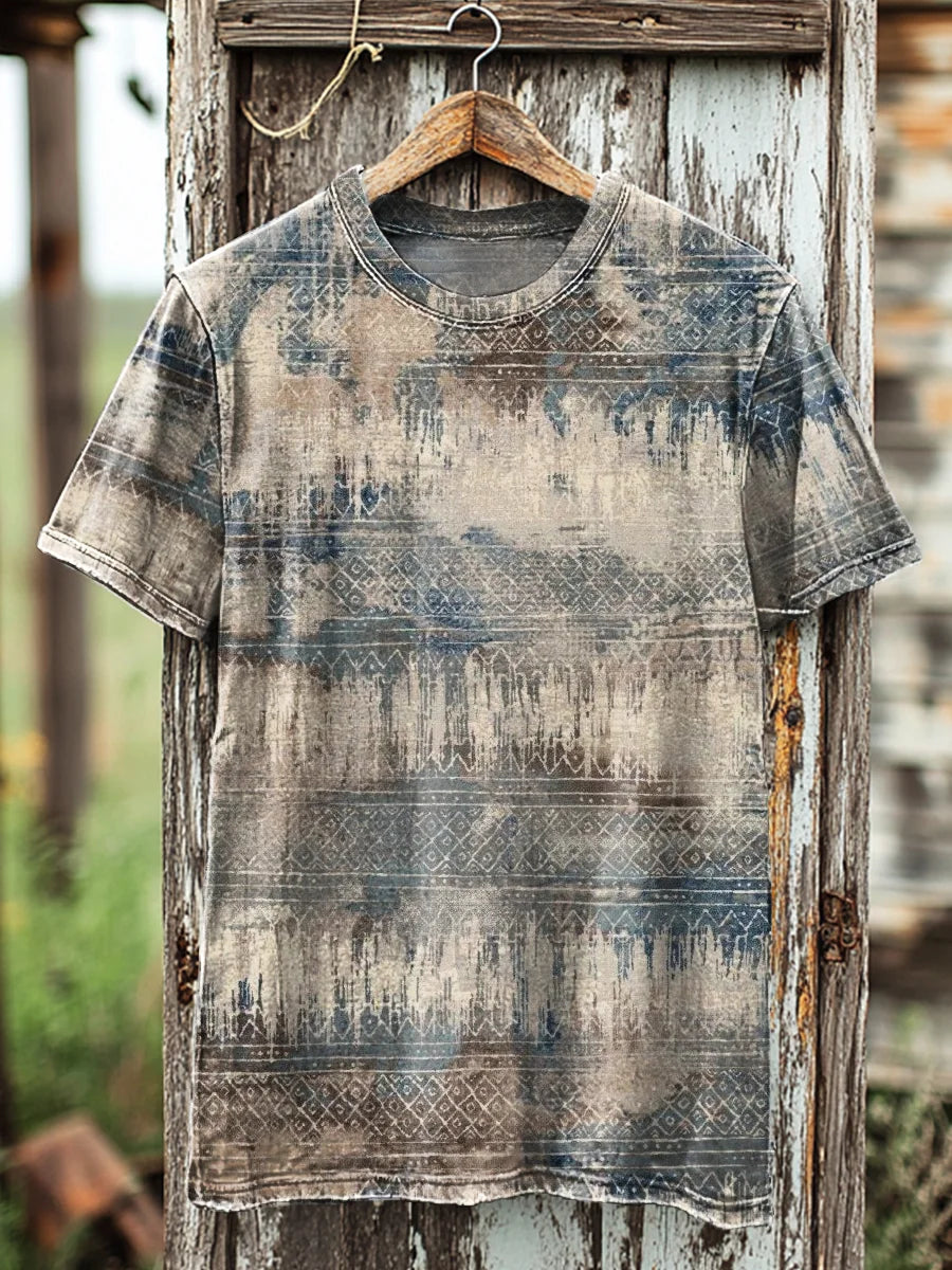 Unisex Vintage Ethnic Geometric Abstract Print Casual Tee