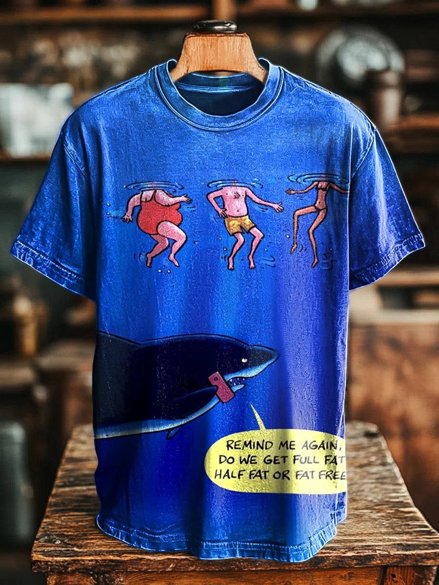 Unisex Fun Shark & Swimmer Print Casual Tee
