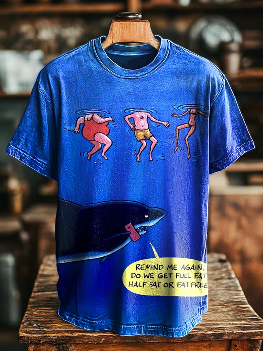 Unisex Fun Shark & Swimmer Print Casual Tee