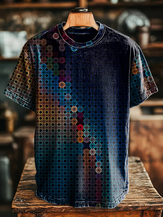 Unisex Vintage Gradient Geometric Print Casual Tee