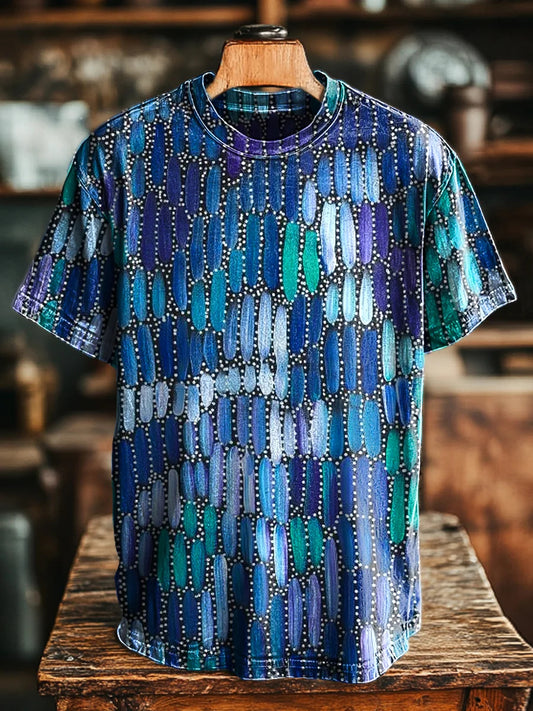 Unisex Vintage Abstract Colorful Geometric Art Print Casual Tee