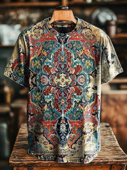 Unisex Retro Abstract Ethnic Floral Print Casual Loose Tee