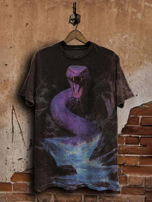 Unisex Dark Fantasy Snake Print Casual  Tee