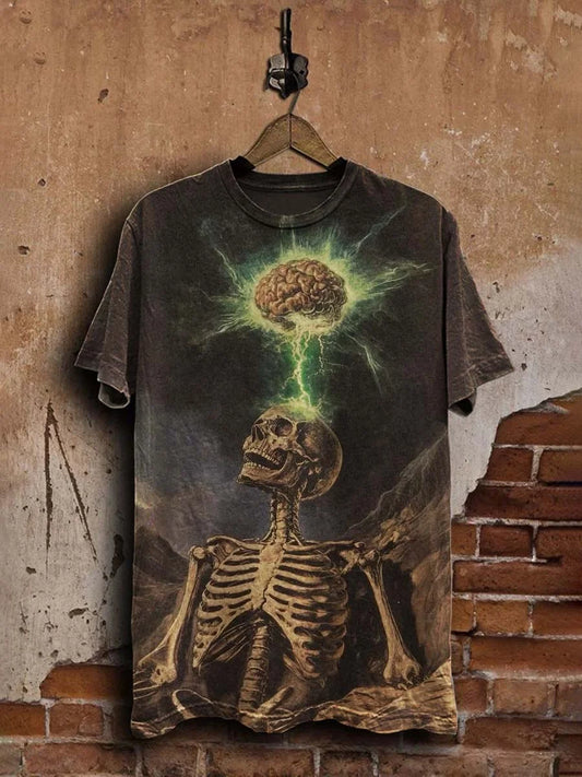 Unisex Dark Fantasy Skull Brain Print Casual  Tee