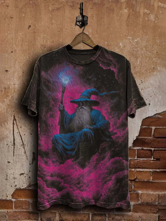 Unisex Dark Fantasy Wizard Print Casual  Tee