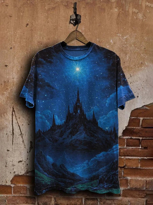 Unisex Dark Fantasy Castle Print Casual  Tee