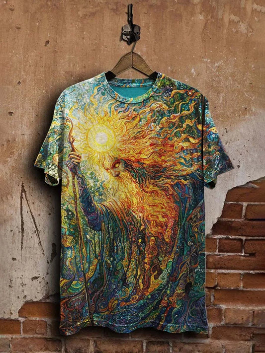 Unisex Abstract Sun God Print Casual  Tee