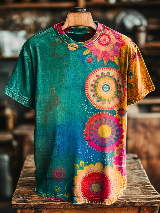 Unisex Vintage Love And Peace Floral Print Casual Loose Tee