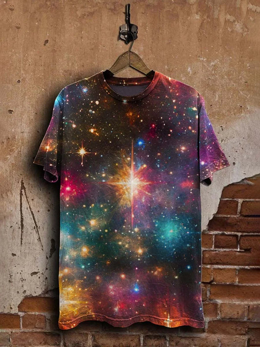 Unisex Starry Galaxy Print Casual Loose Tee