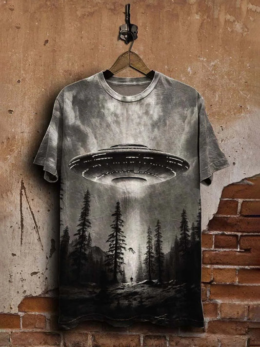 Unisex Spaceship Print Casual  Tee