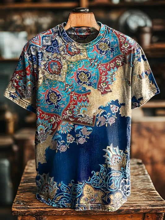 Unisex Retro Ethnic Floral Print Casual Tee