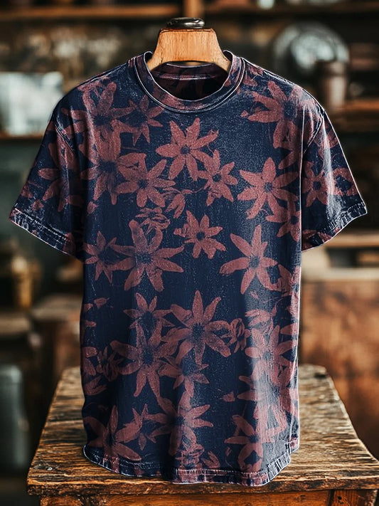 Unisex Retro Abstract Floral Print Casual Loose  Tee