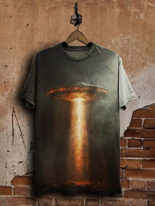 Unisex Spaceship Print Casual Loose  Tee