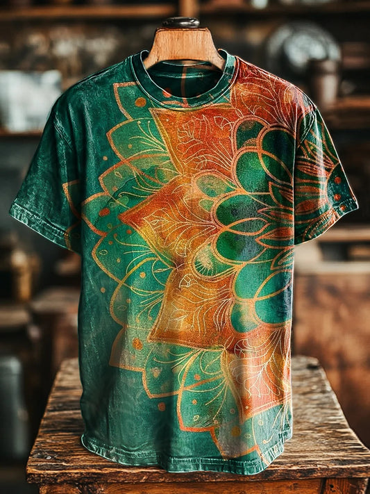 Unisex Vintage Abstract Mandala Floral Print Casual Loose  Tee