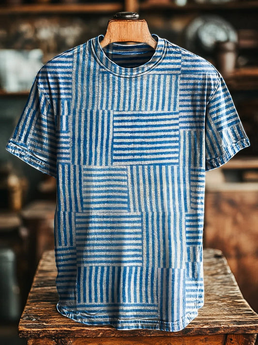 Unisex Vintage Abstract Line Geometric Print  Tee