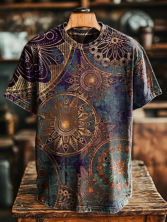 Unisex Vintage Abstract Gradient Mandala Print Casual Loose Tee
