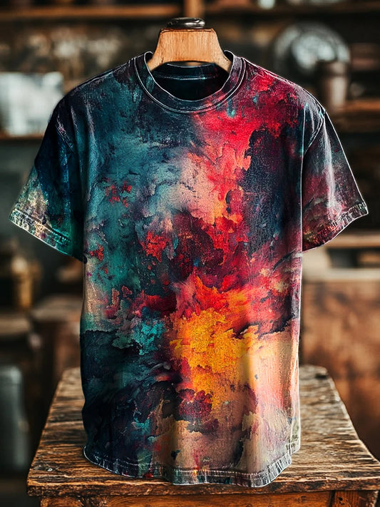 Unisex Retro Abstract Line Texture Print Casual Loose  Tee
