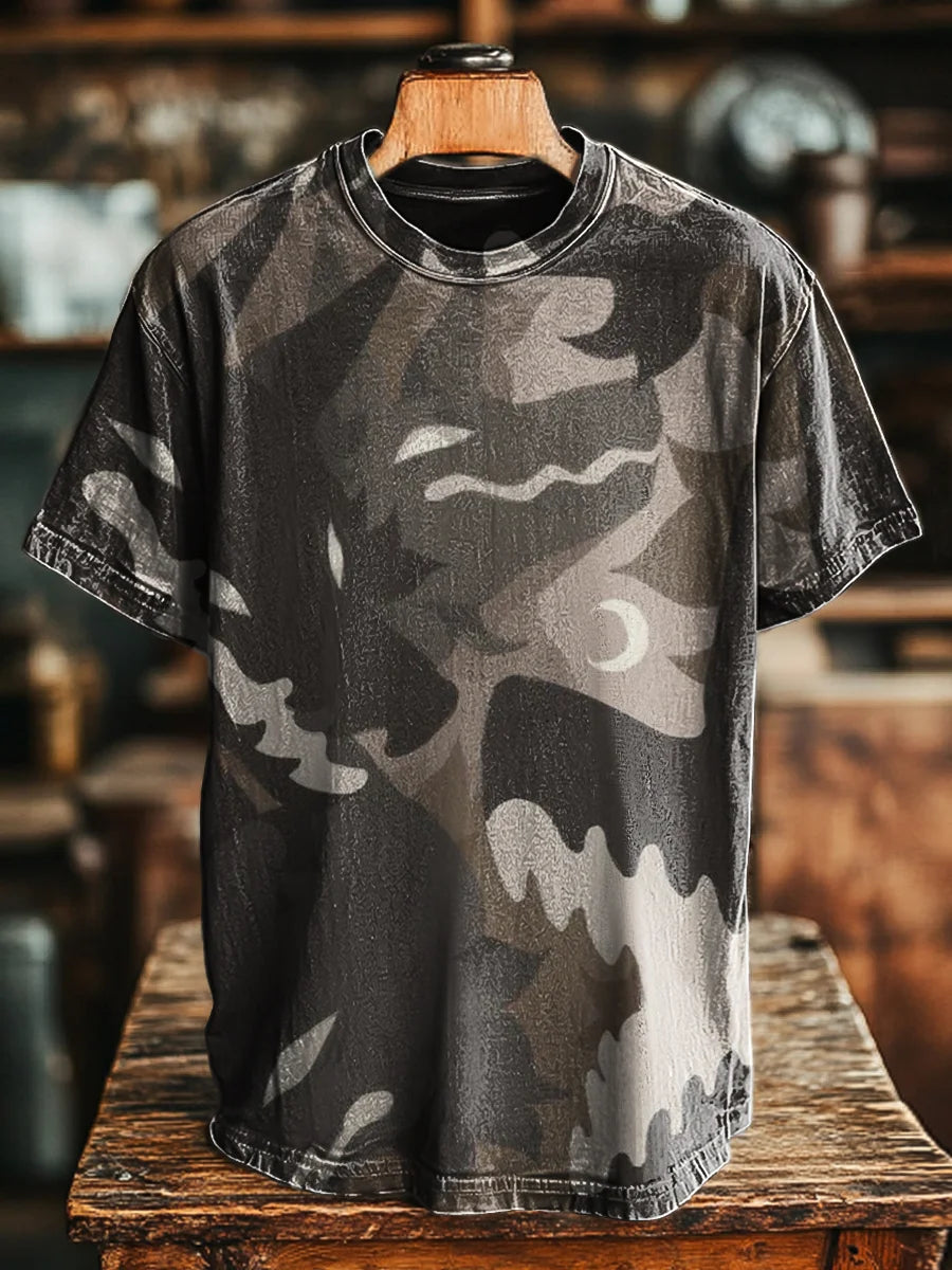 Unisex Retro Abstract Devil Print Casual Loose  Tee