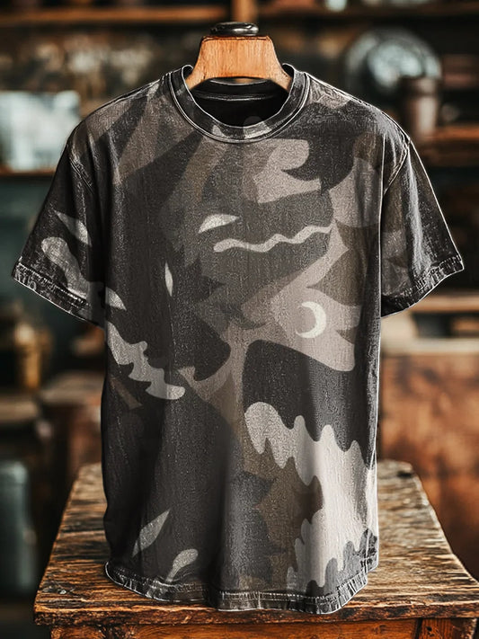 Unisex Retro Abstract Devil Print Casual Loose  Tee