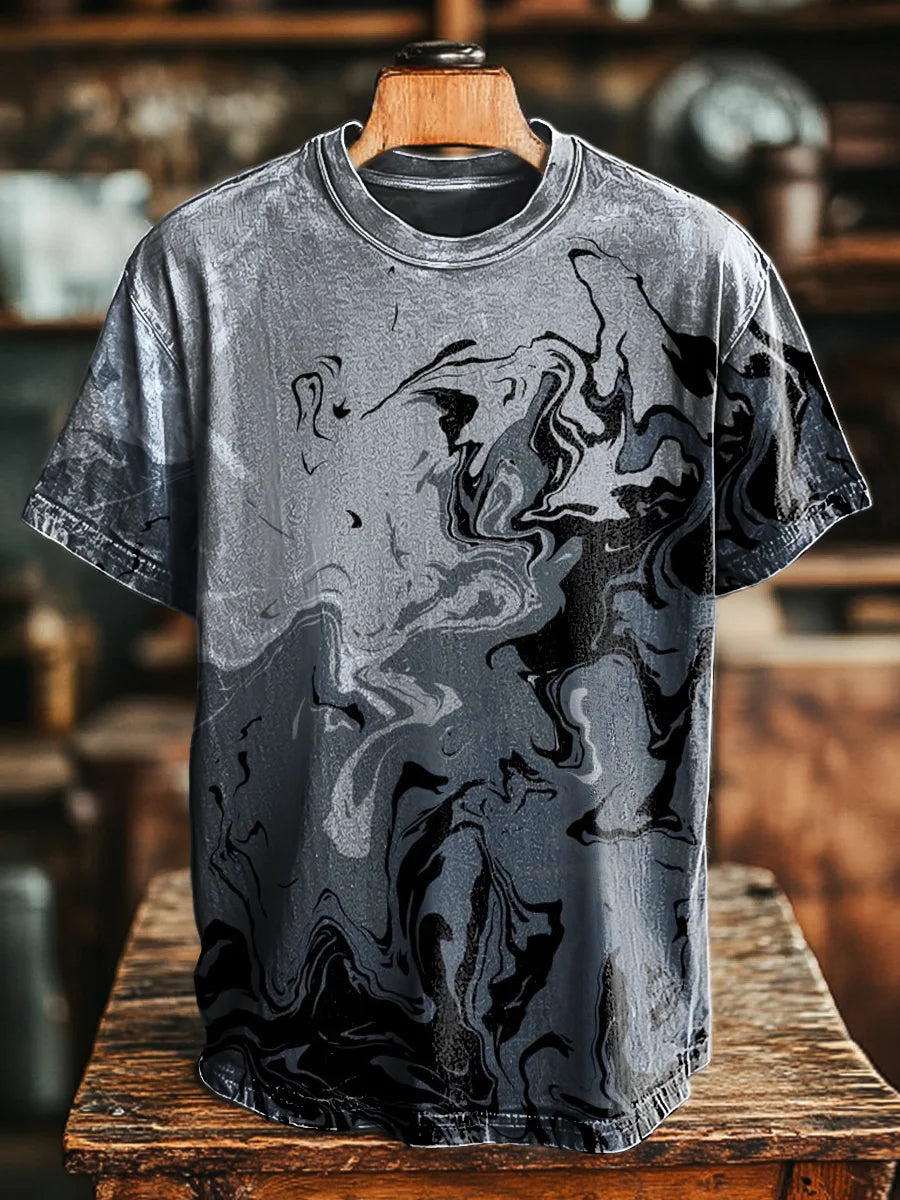 Unisex Vintage Abstract Flame Painting Print Casual Loose  Tee