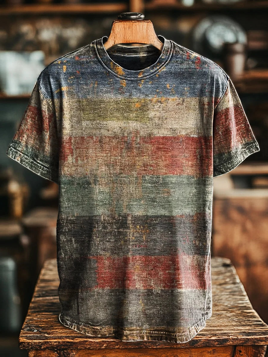 Unisex Retro Stripe Printed Old Casual Loose  Tee