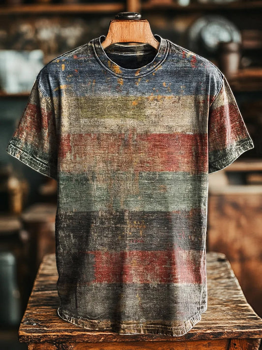 Unisex Retro Stripe Printed Old Casual Loose  Tee