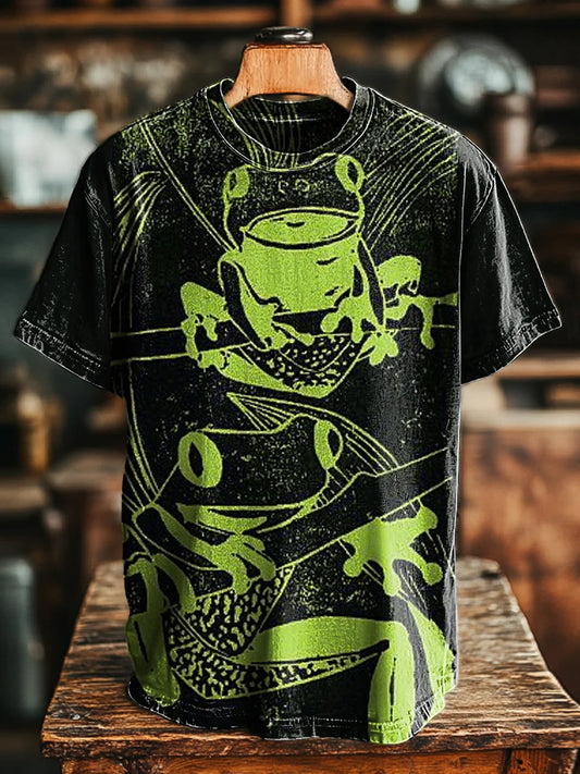 Unisex Retro Frog Art Print Casual Loose  Tee