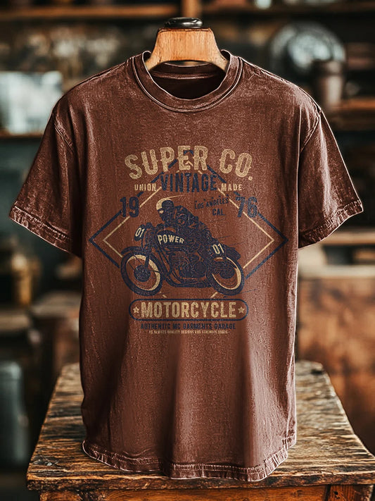 Unisex Retro Biker Letter Print Casual Loose   Tee