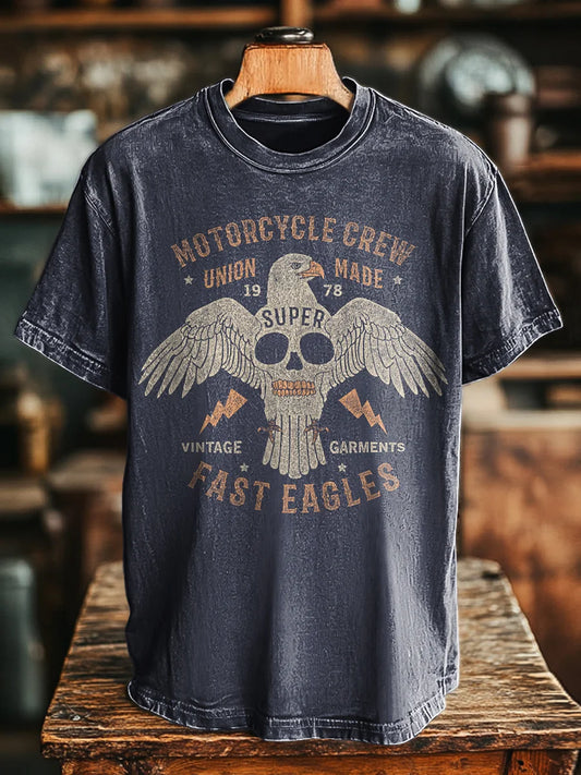 Unisex Vintage Skull & Eagle Print Casual Loose  Tee