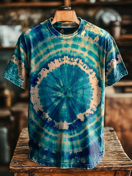 Unisex Retro Abstract Tie-Dye Printed Casual Loose Tee