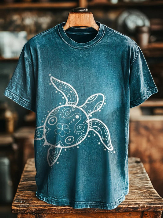 Unisex Retro Turtle Print Casual Loose  Tee