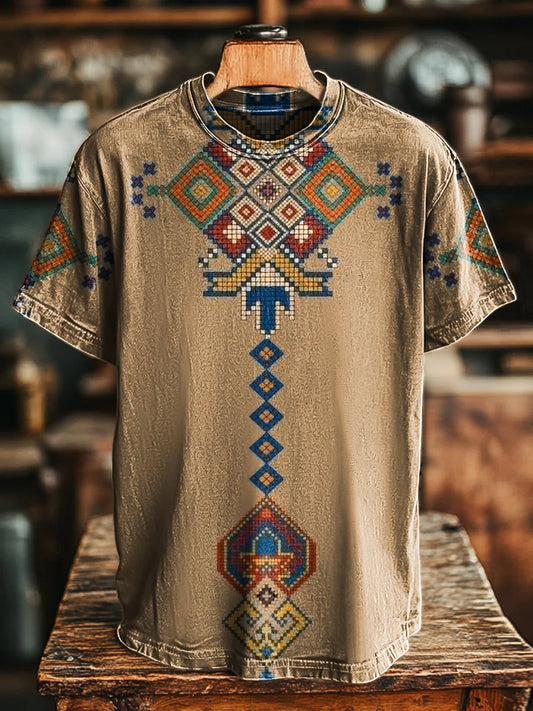 Unisex Retro Ethnic Geometric Printing Tee
