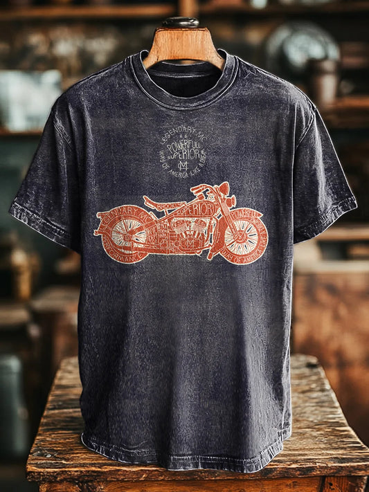 Unisex Retro Motorcycle Graphic Print Casual Loose Tee