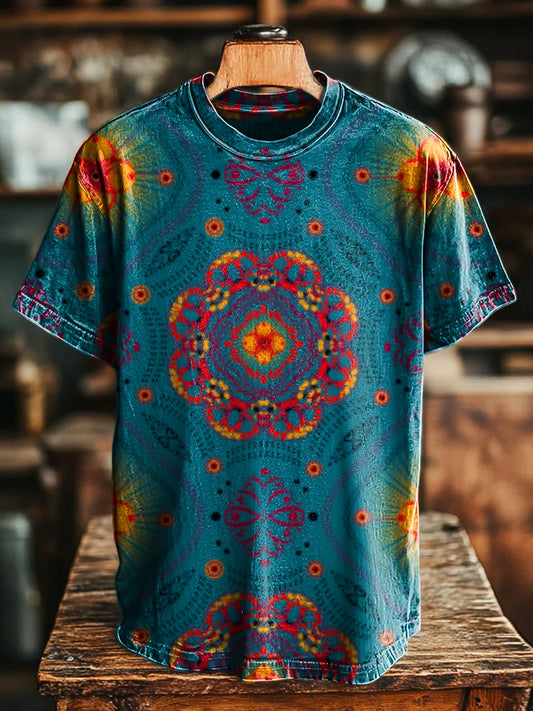 Unisex Vintage Mandala Print  Loose  Tee