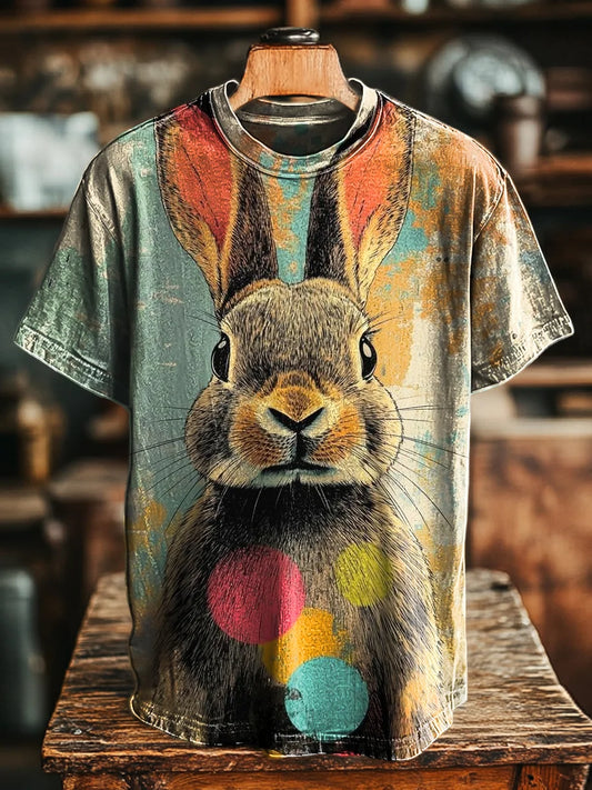 Unisex Retro Rabbit Abstract Print Casual Loose Tee