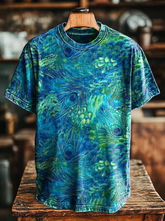 Unisex Retro Peacock Pattern Printed Casual Loose Tee