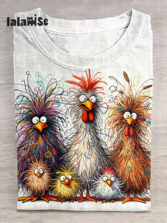 Funny Chicken Art Prit  Unisex Tee