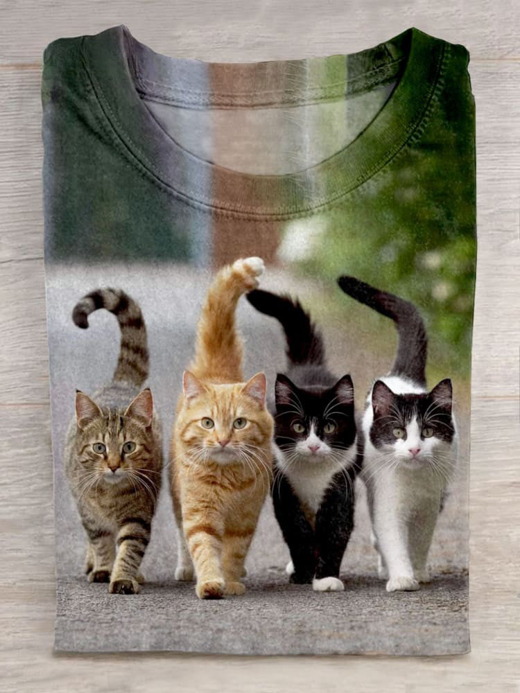 Funny Cat Art Print Casual Unisex Tee