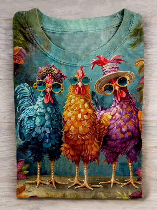 Funny Chicken Art Print Casual Unisex Tee