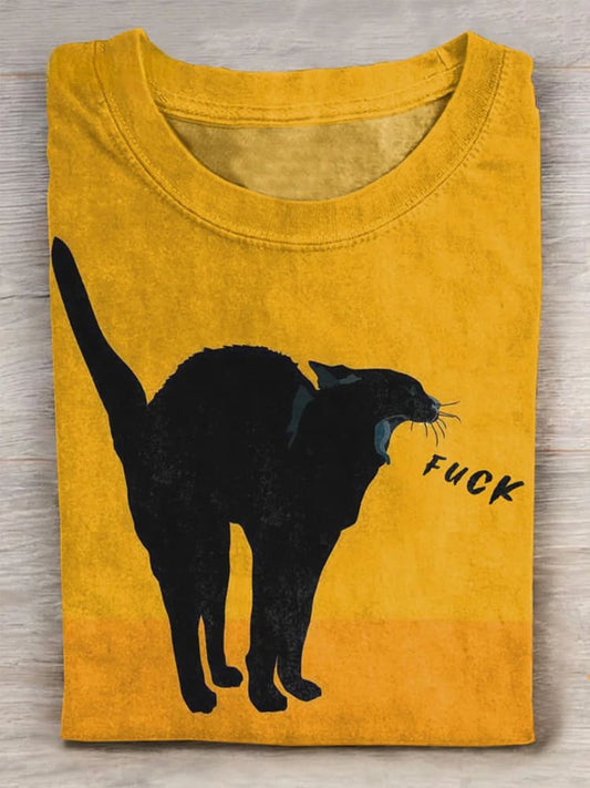 Unisex A Cat Yelling Fuck Print Unisex Tee