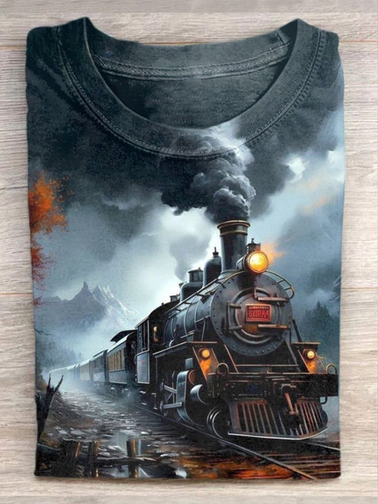 Steam Engine Train Art Print Unisex Tee