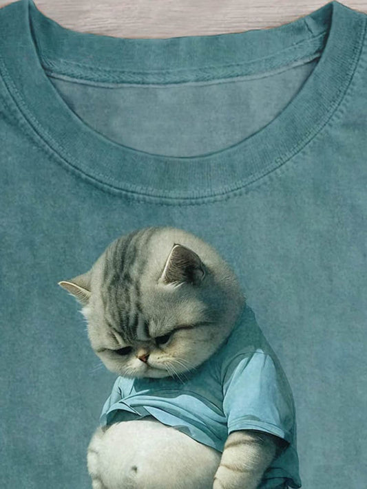 Funny Fat Cat Art Design Print Unisex Tee