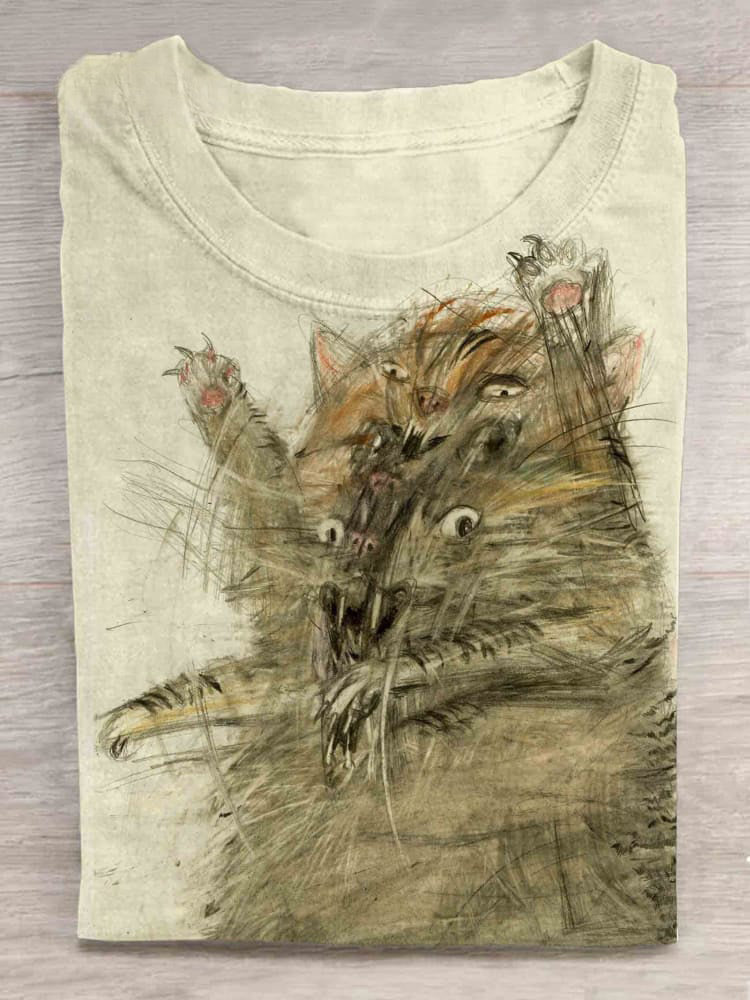 Vintage Cut Cat Print Unisex Tee