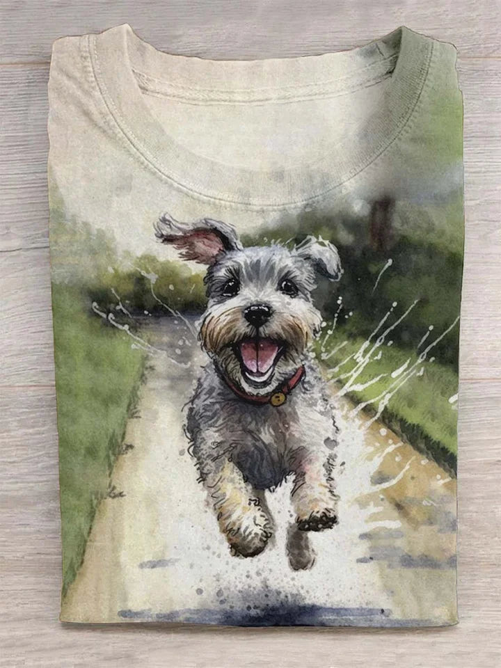 Dog Running in Water Print Unisex Tee