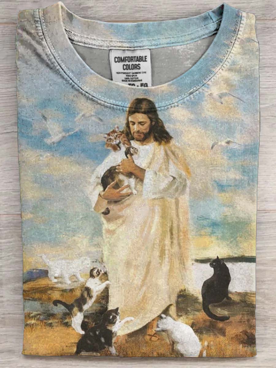 Cat Teach Jesus Printed Unisex Tee
