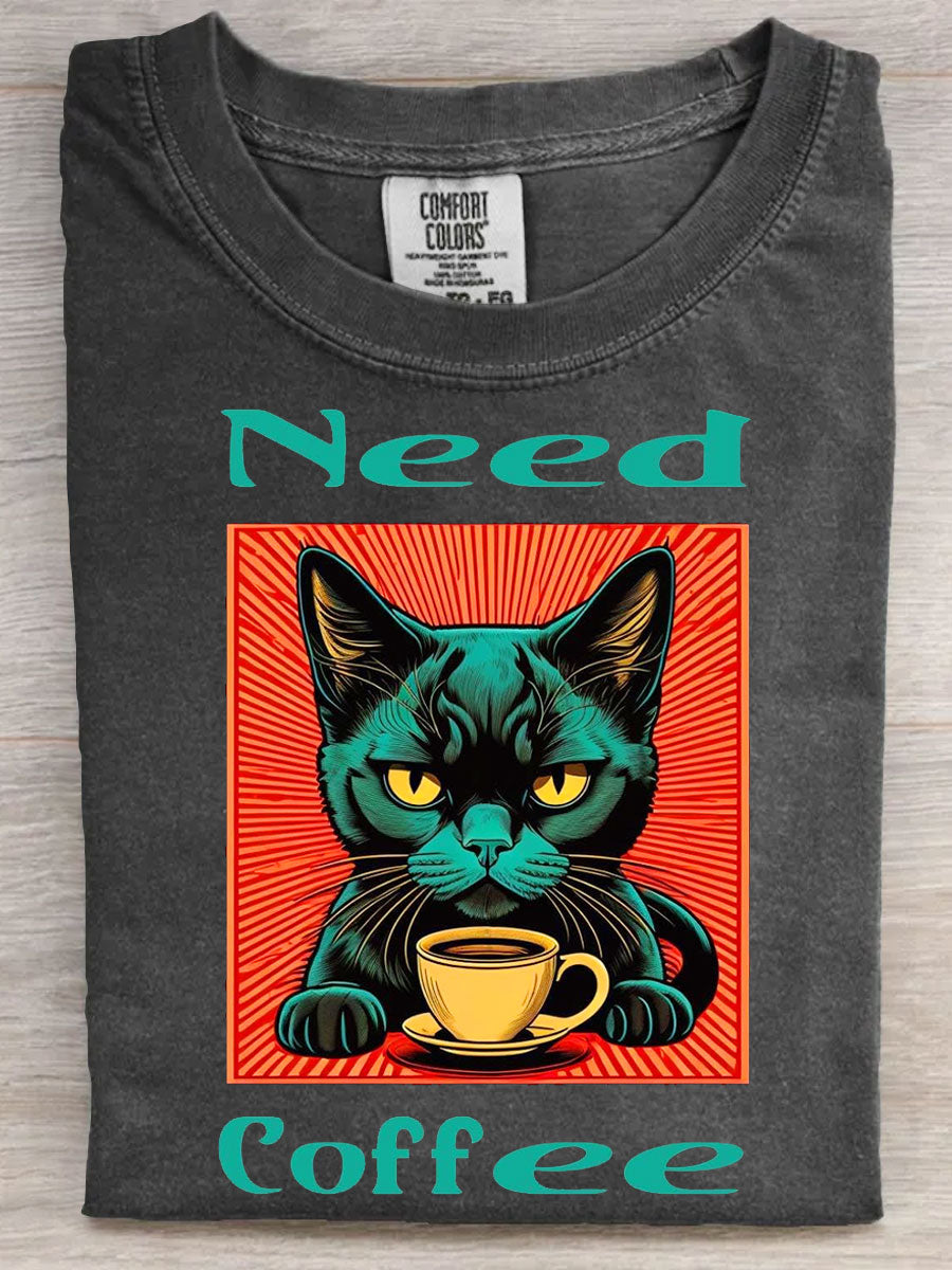 Need Coffee Cat Art Print Unisex Tee